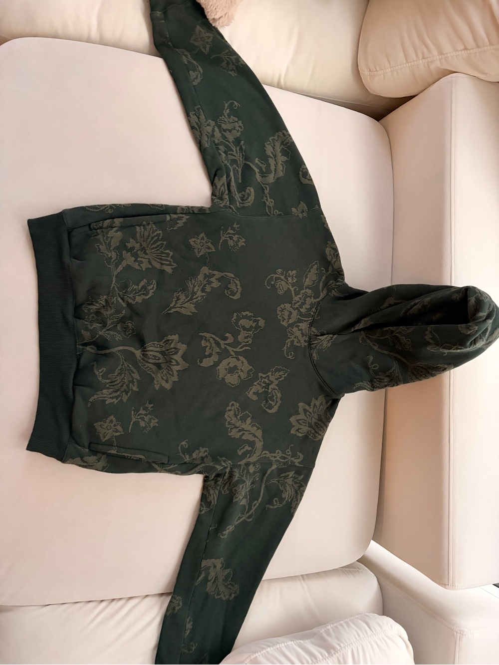 Roots Dark Green Floral Jacquard Hooded Sweatshirt